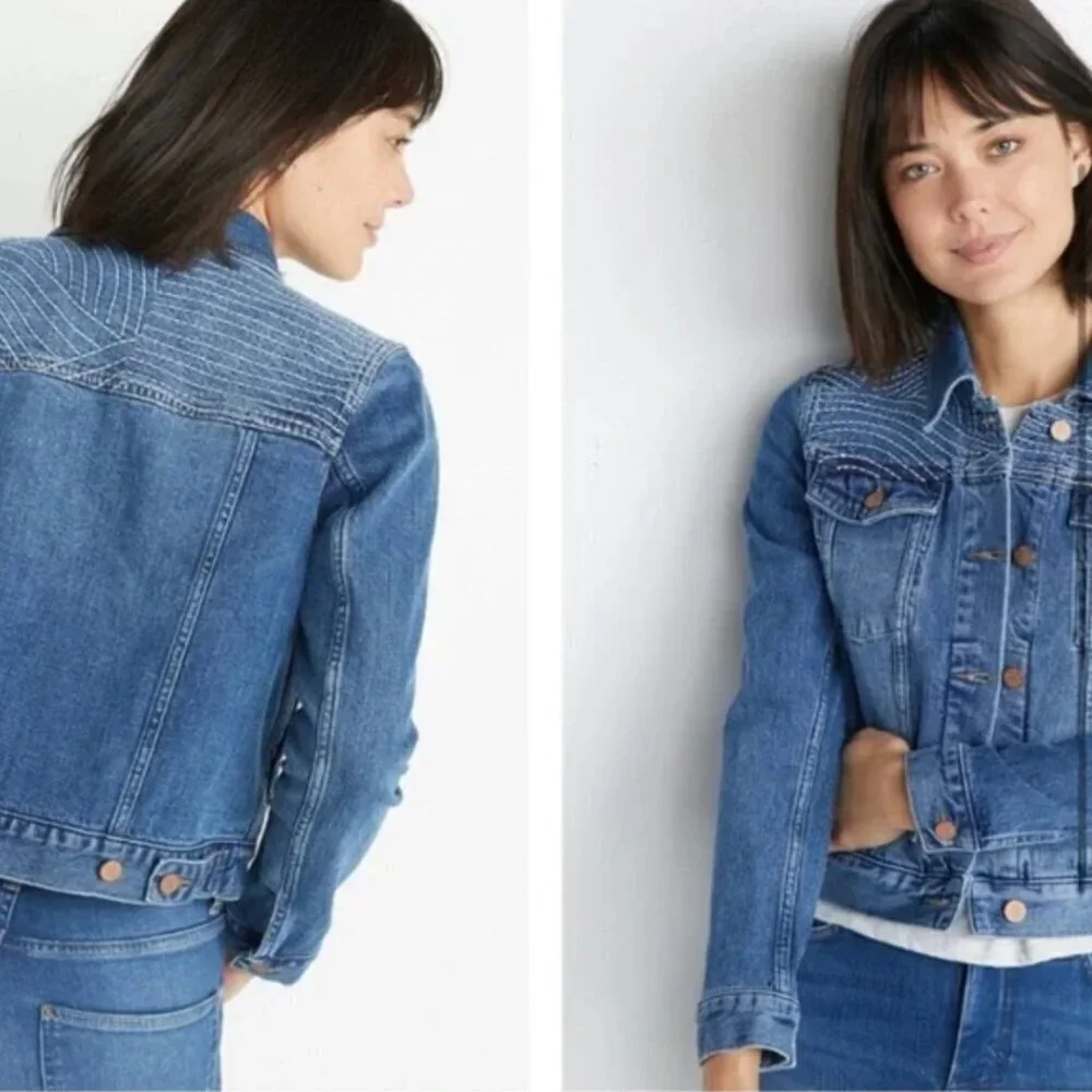 ❤️🔥Marine Layer - Blue Eileen Embroidered Denim Jacket - L - Picture 5 of 7